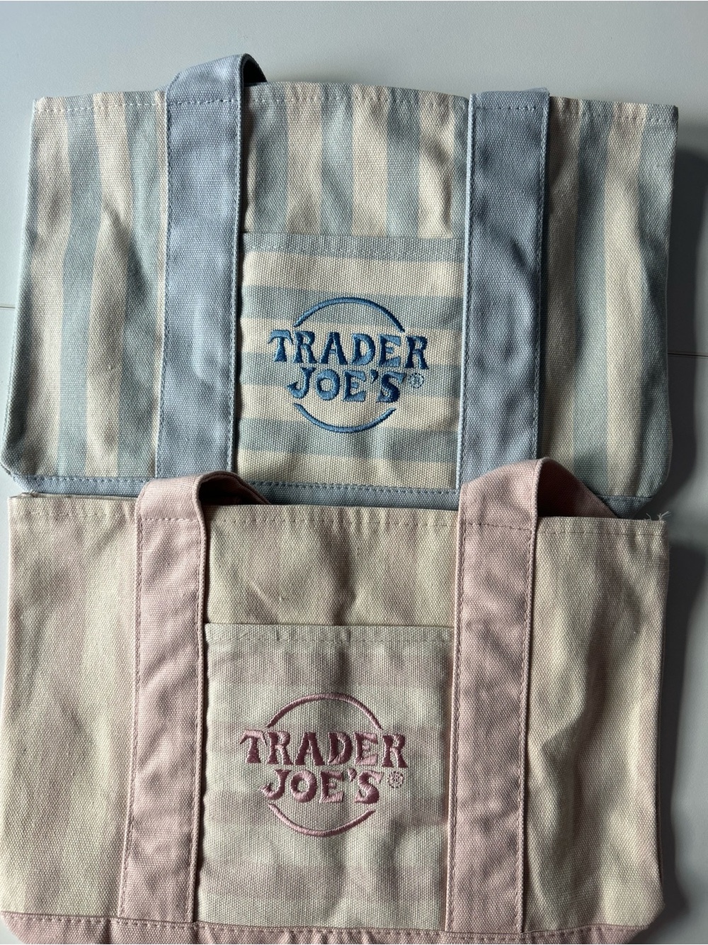 Trader Joe's Striped Canvas Tote - Blue & Pink